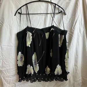 New 1. State Top Size L Black Floral 2 Layer Straps Elastic Bust  Fanned Casual